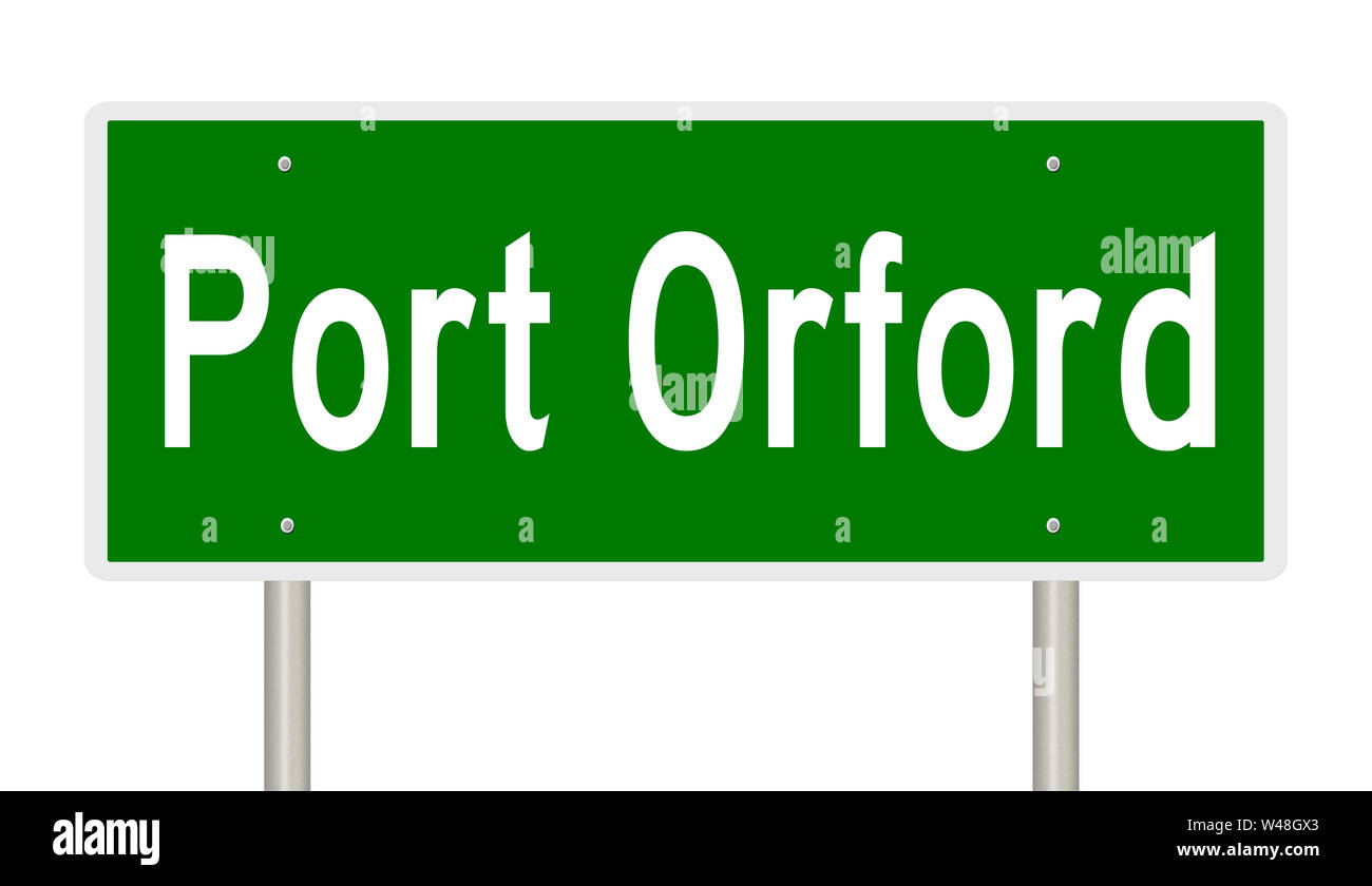 Rendu d'un panneau routier vert pour le Port de l'Oregon Orford Banque D'Images