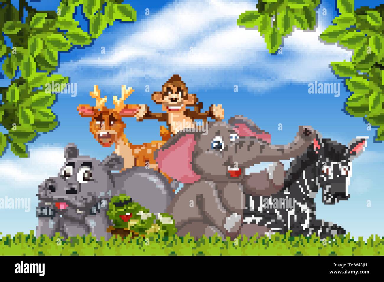 Les animaux dans l'illustration de la scène jungle Illustration de Vecteur