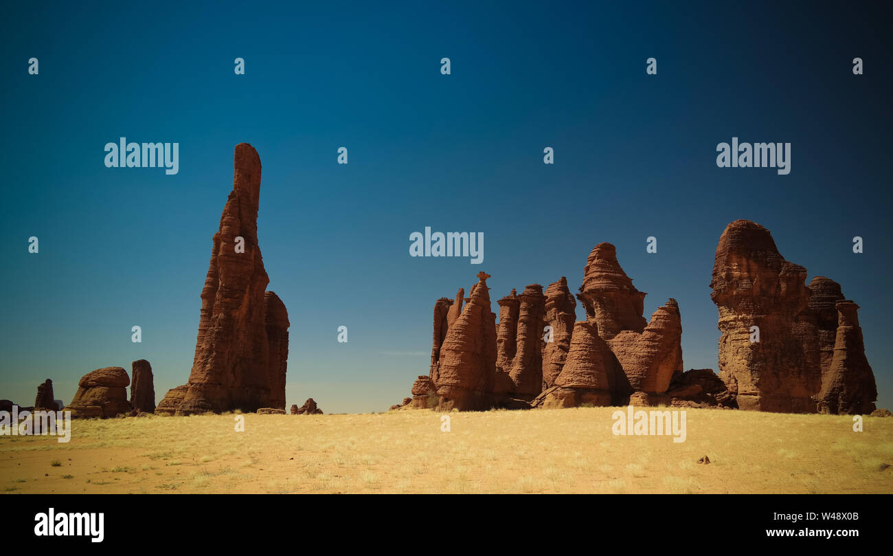 Résumé Rock formation sur le plateau l'Ennedi aka stone forest , Tchad Banque D'Images