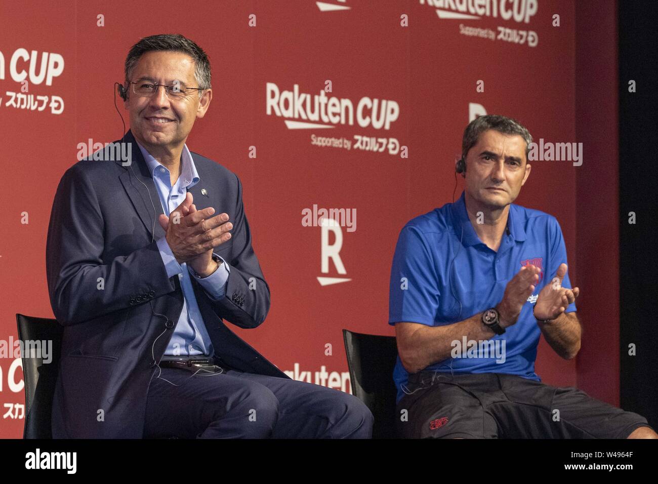 Tokyo, Japon. 21 juillet, 2019. (L à R) Josep Maria Bartomeu Président du FC Barcelona et Ernesto Valverde Manager du FC Barcelone, à une réception partie pour la tasse à Rakuten ANA InterContinental Tokyo. Les équipes d'Europe de football FC Barcelone et Chelsea FC est venu au Japon pour participer à la ''Rakuten Cup'' en face de l'autre et aussi de l'équipe locale Vissel Kobe, où Andres Iniesta, David Villa et Sergi Samper sont en cours de lecture. Credit : Rodrigo Reyes Marin/ZUMA/Alamy Fil Live News Banque D'Images