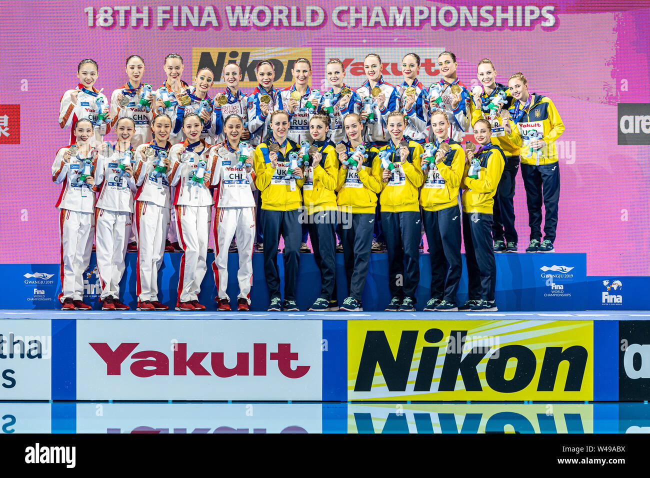 16 juillet 2019 Gwangju, Corée du sud 18e Championnats du Monde de Natation FINA RUS - ARKHIPOVSKAIA CHIGIREVA Fédération de Russie A. Vlada, DOROSHKO Mayya RENDEZ Banque D'Images