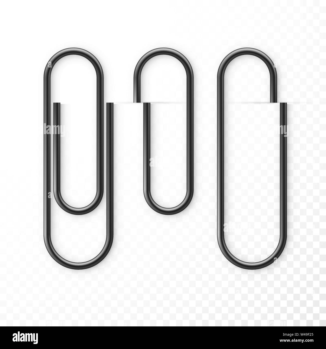 Black réaliste Paper Clip de fixation avec l'ombre. Joindre un fichier document d'affaires. Icône de trombone. Vector illustration isolé sur fond transparent Illustration de Vecteur