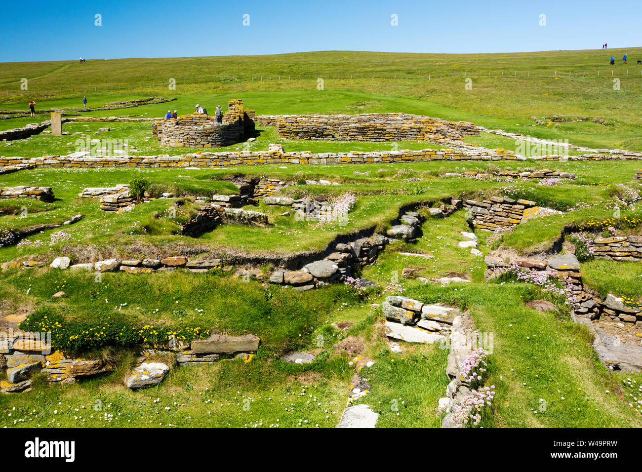 La Brough de Birsay un ancien Picte et plus tard la colonisation scandinave sur une île au large de la partie continentale de marée Orcades, Ecosse, Royaume-Uni. Banque D'Images