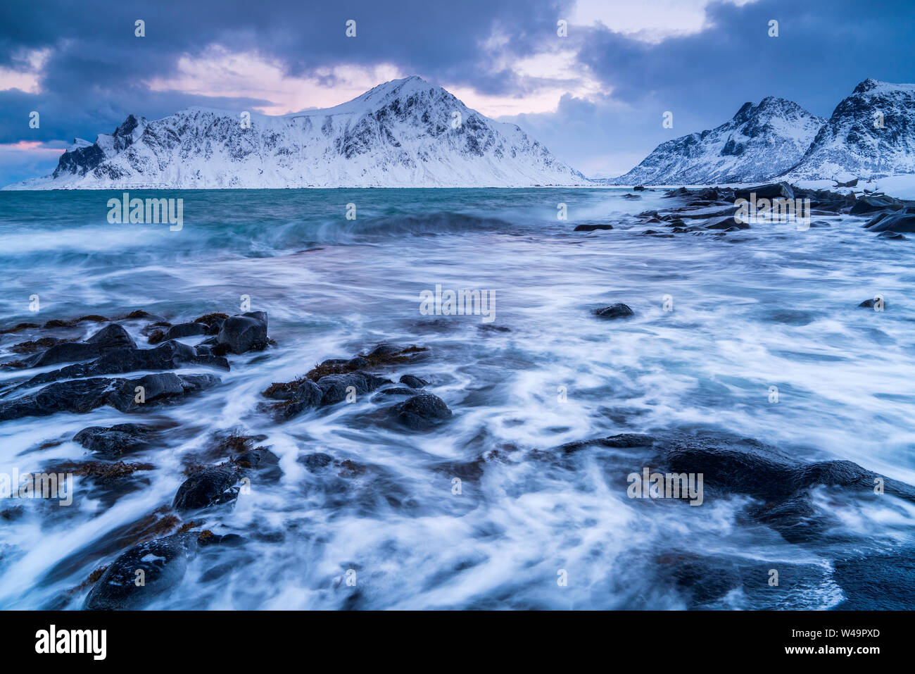 Skagsanden beach, Flakstad, Flakstadøy, Nordland, Norvège, Europe Banque D'Images