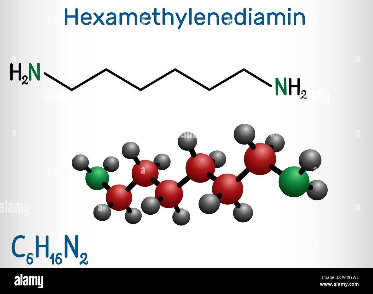 Hexaméthylènediamine diamine molécule. Il est en nylon de monomère. Formule chimique structurale et molécule modèle. Vector illustration Illustration de Vecteur