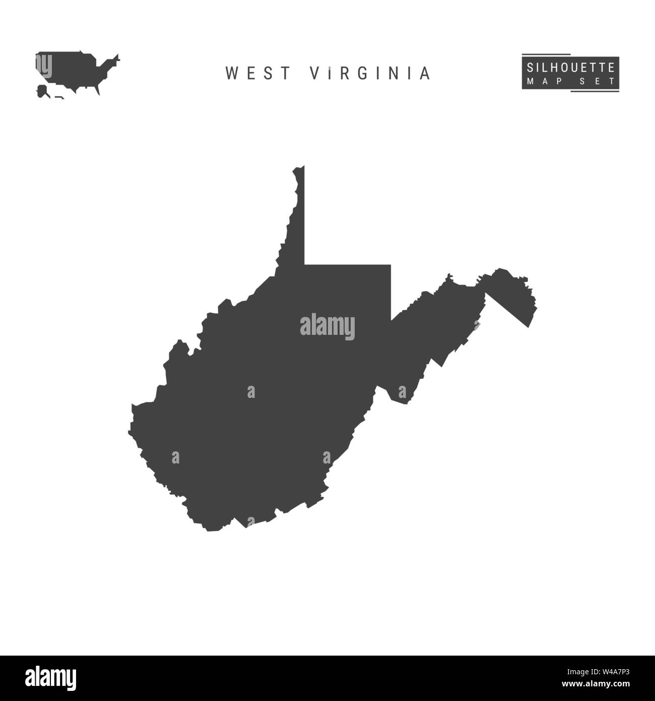 Virginie de l'État scénario vierge site isolé sur fond blanc. High-Detailed silhouette noire Plan de West Virginia. Illustration de Vecteur