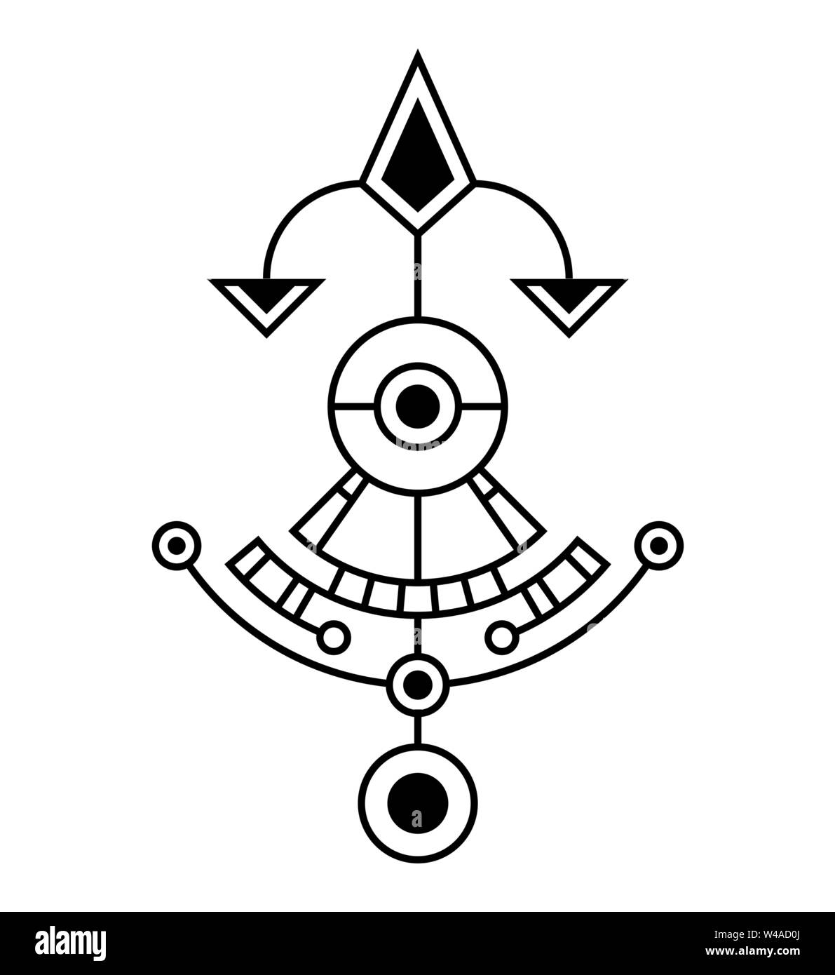Symbole géométrique abstrait, isolé sur fond blanc. Signe de la géométrie sacrée. Concept de l'imagination, la magie, la religion, la créativité. Logo linéaire. Illustration de Vecteur