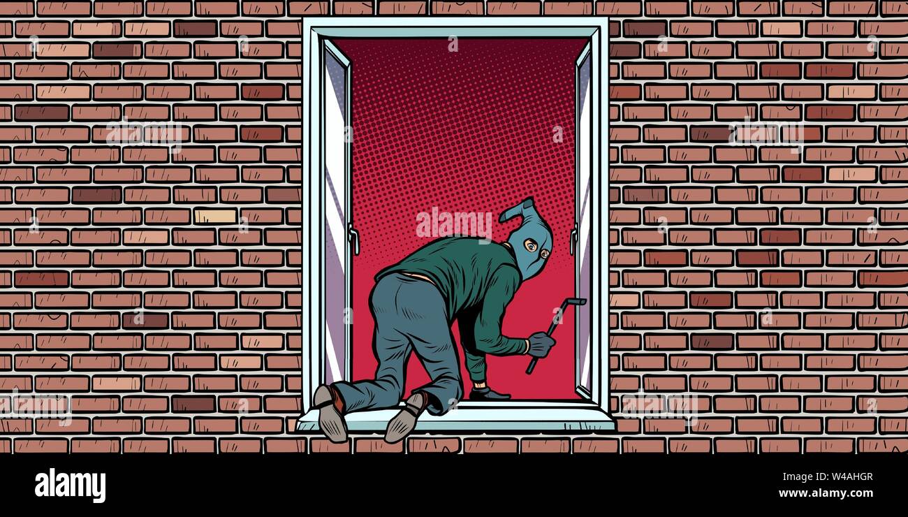 Le voleur est un cambrioleur grimpe dans la fenêtre Illustration de Vecteur