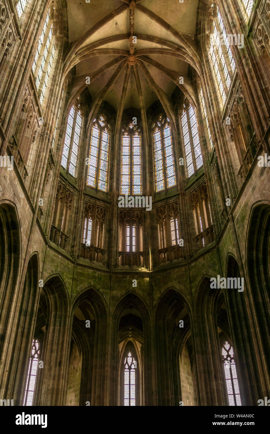 Abbaye St Michel chorale de l'église. L'architecture gothique de l'intérieur. Du patrimoine mondial, Unesco, Normandie, France. Banque D'Images