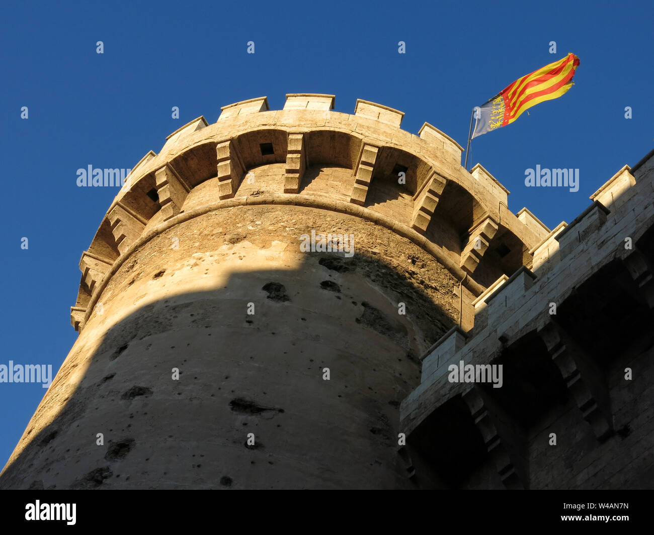Tours de quart, fort médiéval à Valence, en Espagne. Banque D'Images