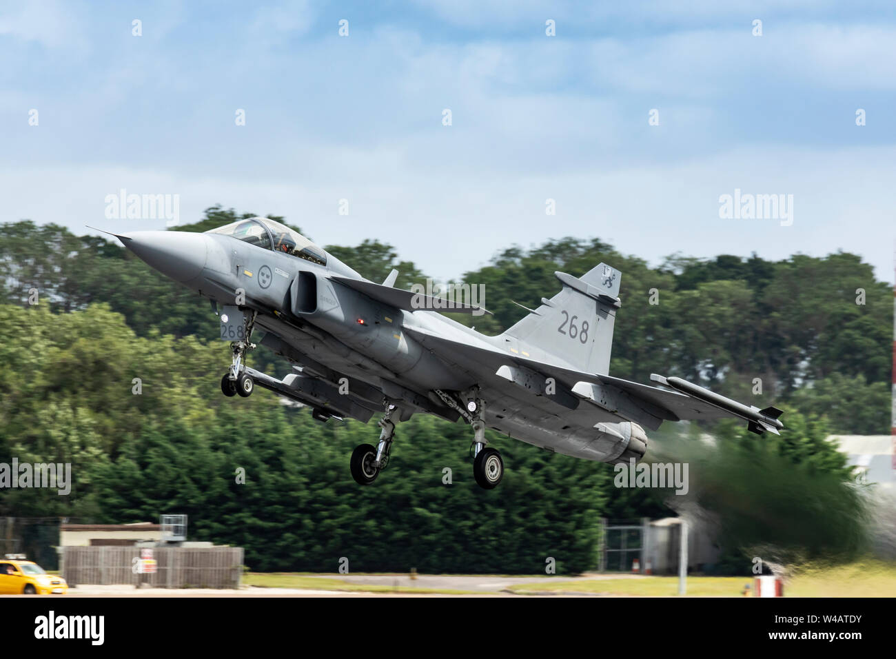 Armée de l'air suédoise Saab Gripen battant le 20 juillet 2019 à RIAT 2019, RAF Fairford, Gloucestershire, Royaume-Uni Banque D'Images