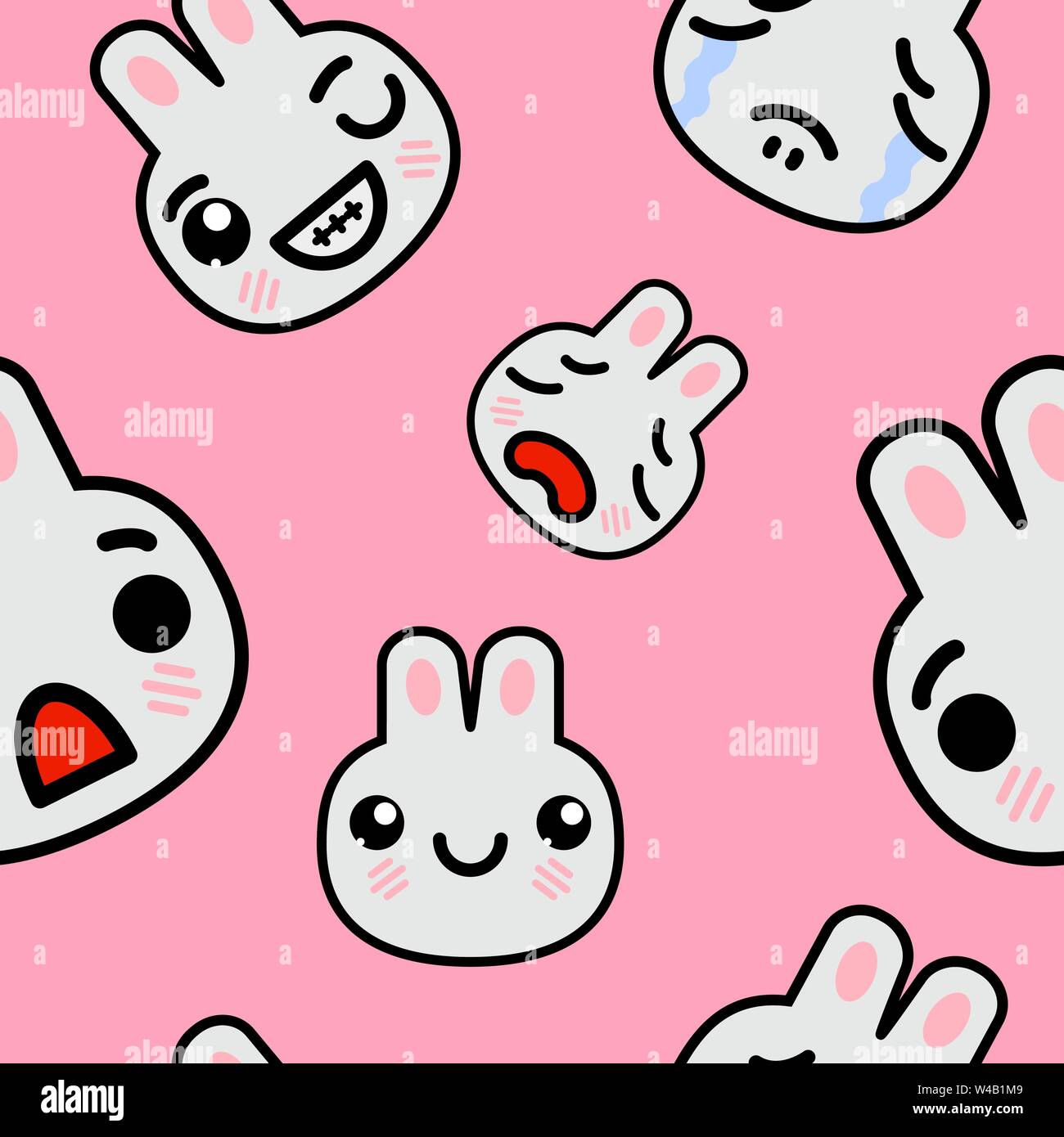 Modèle sans couture avec cute kawaii lapins emoji. vector illustration cartoon Illustration de Vecteur