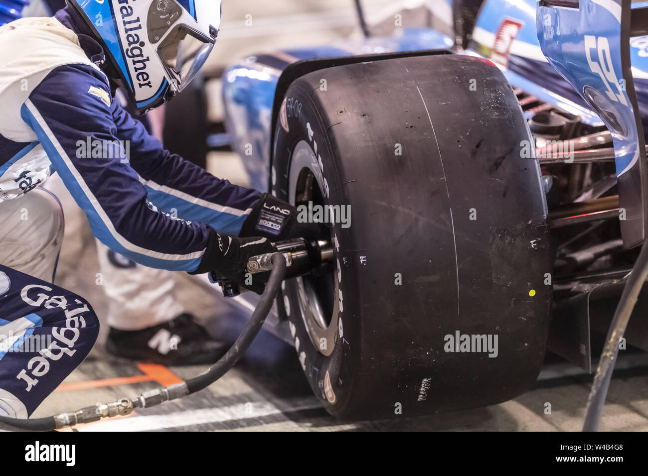 Newton, Iowa, États-Unis. 21 juillet, 2019. CONOR DALY (59) des États-Unis apporte sa voiture en réparation au cours de l'Iowa Iowa Speedway à 300 Newton dans l'Iowa. (Crédit Image : © Walter G Arce Sr meule Medi/ASP) Banque D'Images