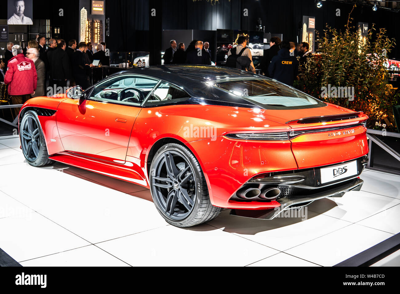 Bruxelles, Belgique, Jan 2019 red Aston Martin DBS, Bruxelles Salon de l'automobile, voitures de rêve, en super grand tourer fabriqués par Aston Martin Banque D'Images