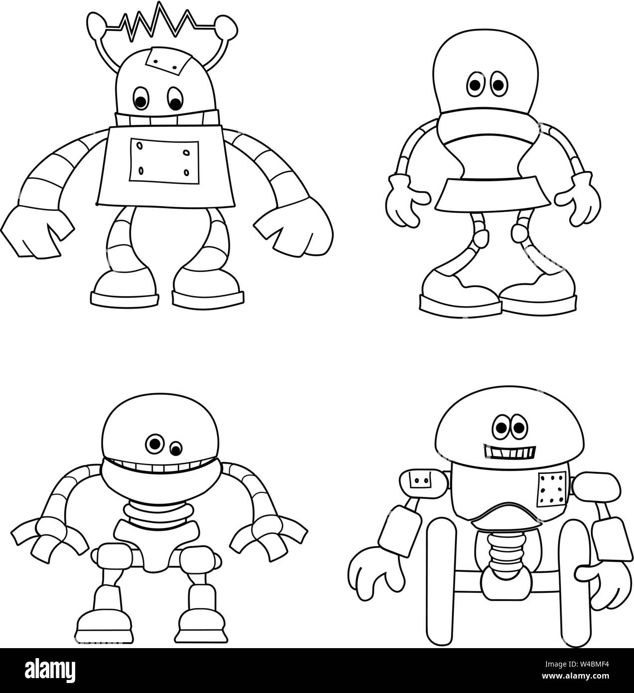 Robots mignons personnages à colorier pour les enfants Illustration de Vecteur
