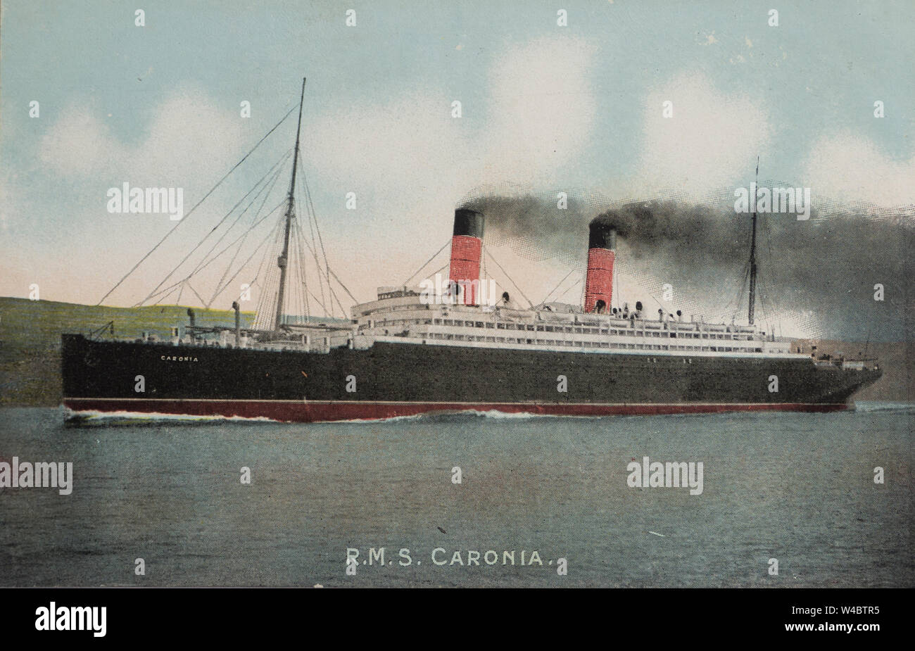 Carte postale Vintage ca 1908 du R.M.S. Lugano, un paquebot britannique appartenant à toute vapeur en vertu de Cunard Line Banque D'Images