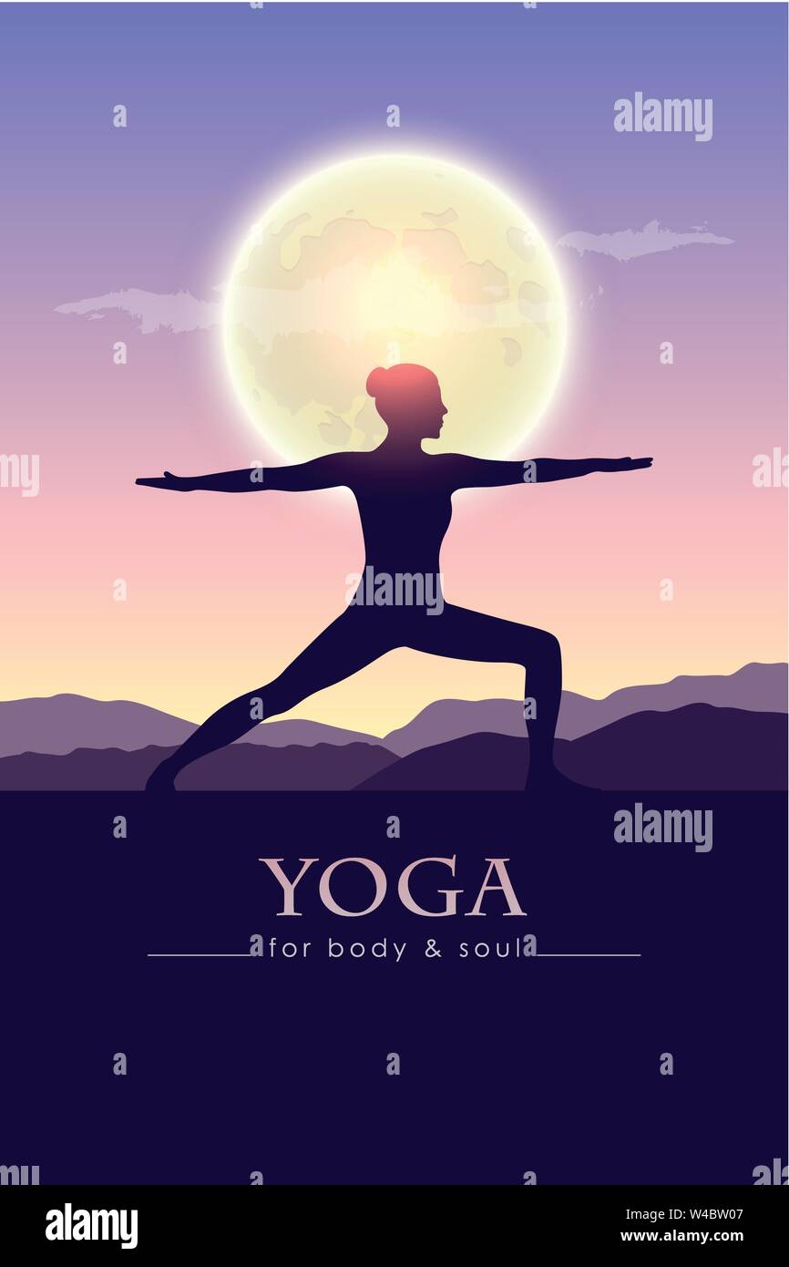 Le yoga pour le corps et l'âme méditant personne silhouette en pleine lune illustration vecteur EPS10 Illustration de Vecteur