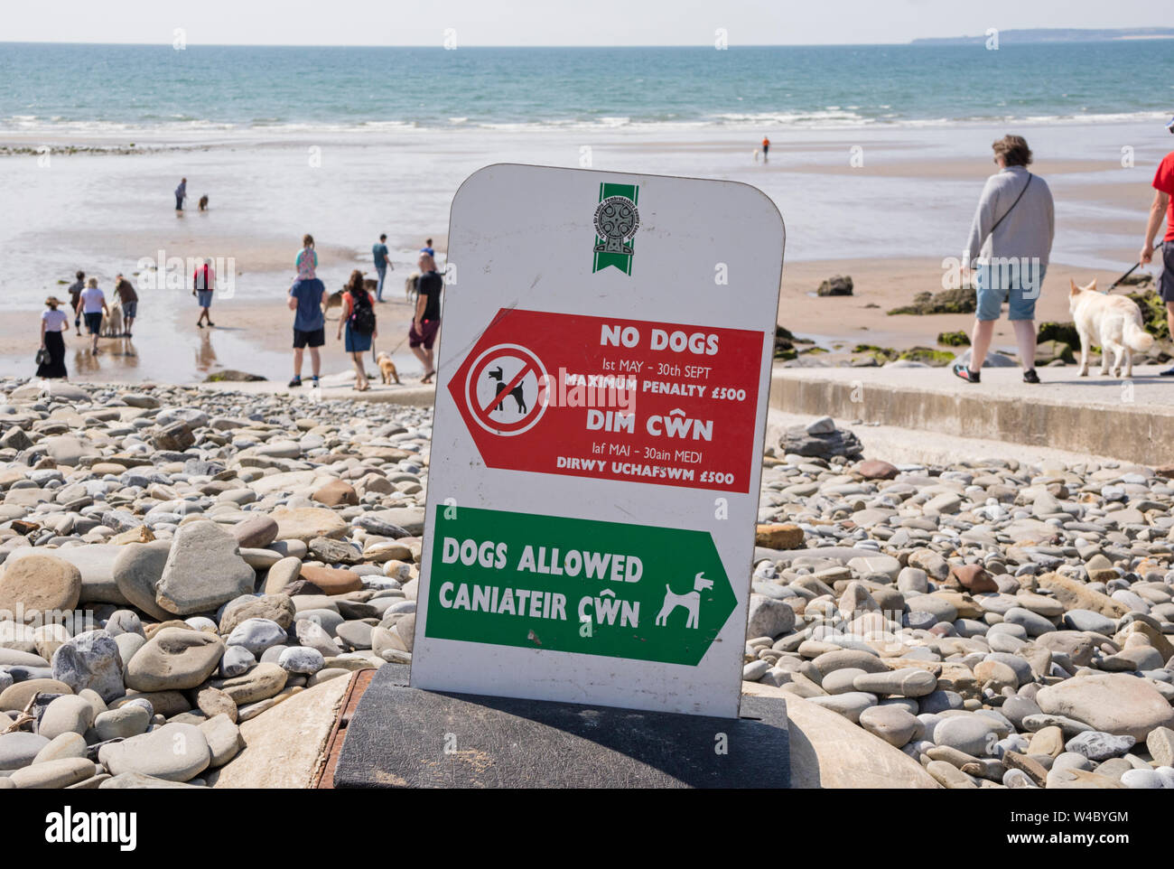 A la plage avec les restrictions sur l'accès pour les chiens, l'Angleterre, Royaume-Uni Banque D'Images