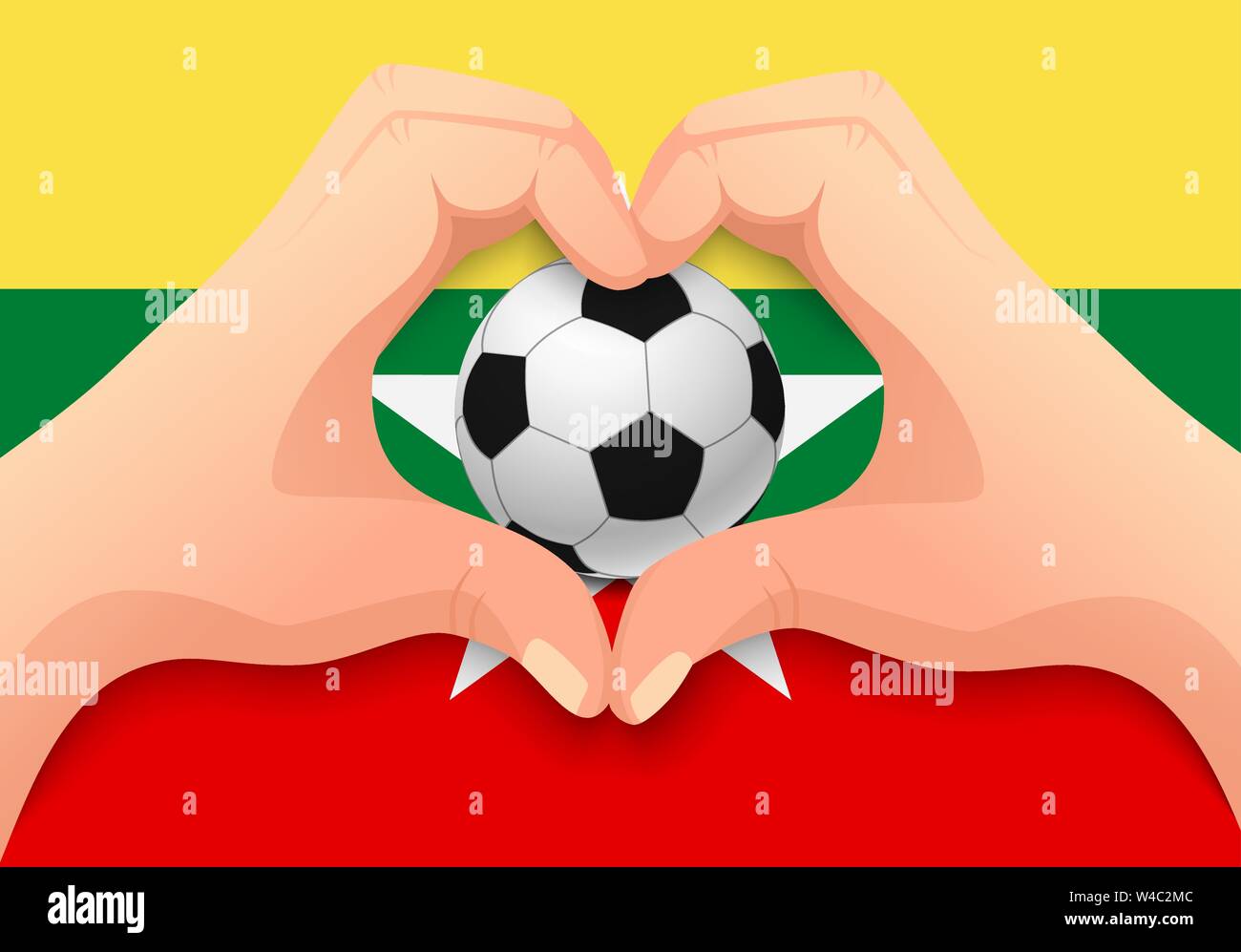 Drapeau du Myanmar et en forme de coeur à la main. Fond nationale de football. Ballon de soccer avec le drapeau du Myanmar vector illustration Illustration de Vecteur
