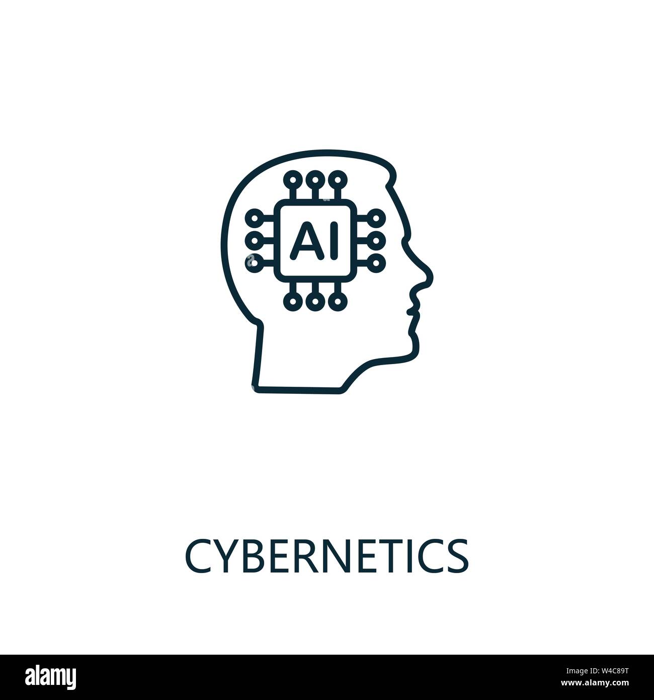 Icône de ligne fine de cybernétique. Design simple et créatif de la collection d'icônes d'intelligence artificielle. Présenter l'icône de la cybernétique pour la conception Web et la mobilité Illustration de Vecteur