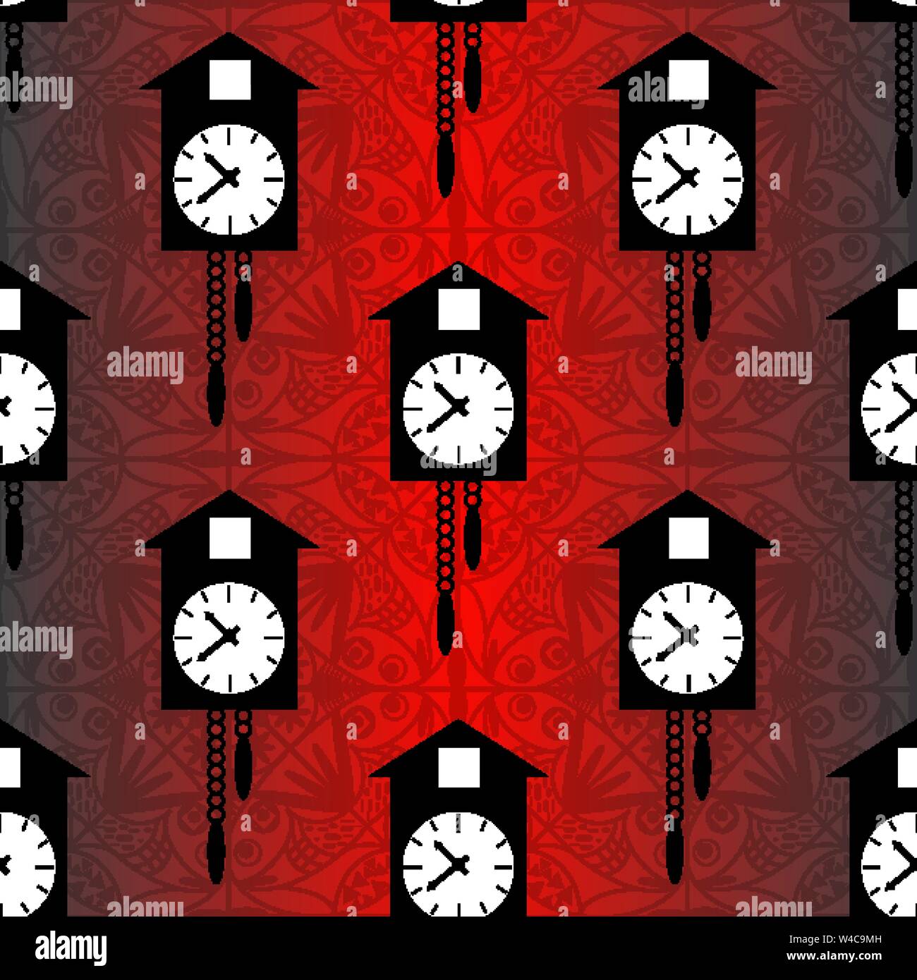 Cuckoo Clock sur fond rouge modèle vectoriel continu Illustration de Vecteur