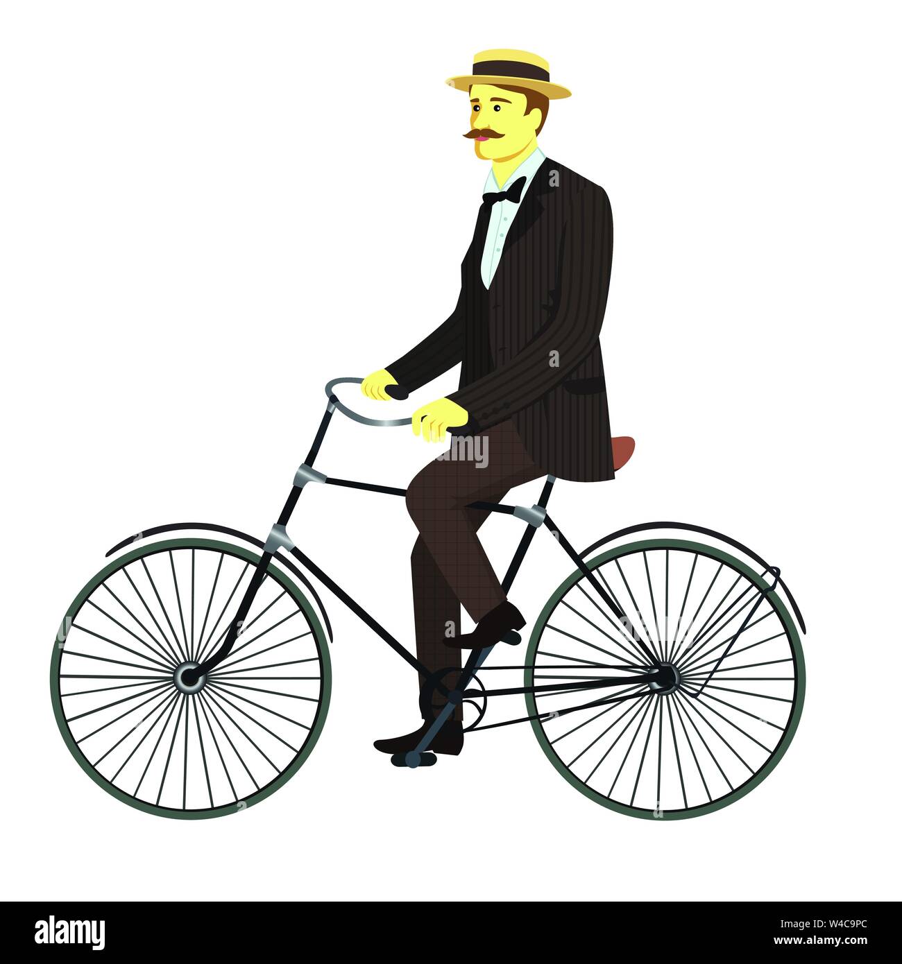 Man on retro vintage vieux vélo gentleman vector illustration isolé sur fond blanc Illustration de Vecteur