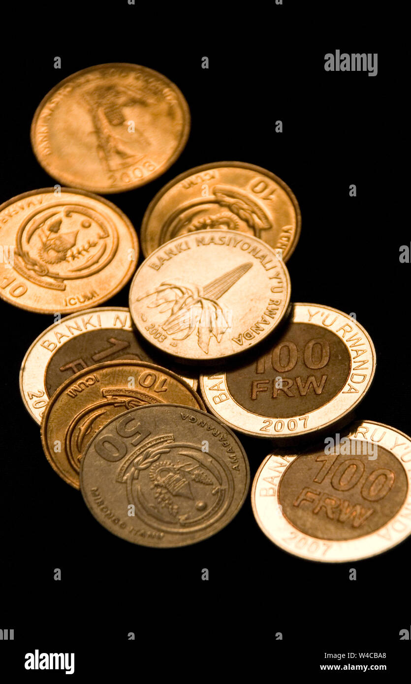 Pièce de monnaie rwandaise et remarque Banque D'Images