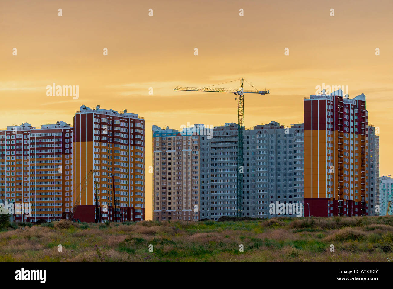 Site de construction de l'appartement chambre à coucher du soleil. Banque D'Images