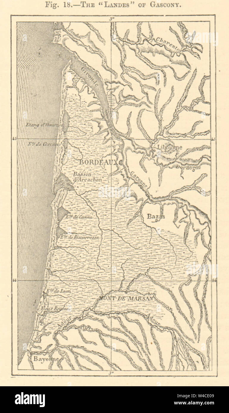 L 'Landes' de la Gascogne. Gironde. Bordeaux. Croquis 1886 ancienne Banque D'Images