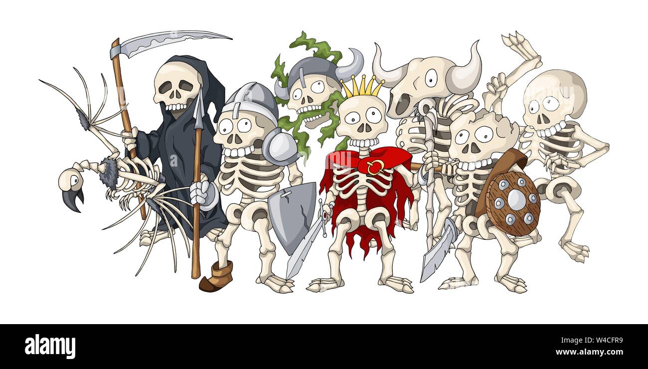 La formation de guerre morts-vivants. Cartoon illustration de squelettes différents croquis Illustration de Vecteur