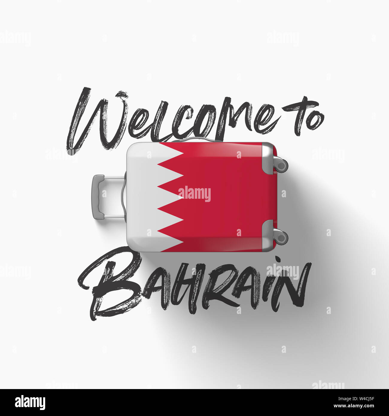 Bienvenue à Bahreïn. drapeau national sur une valise de voyage. 3D Render Banque D'Images