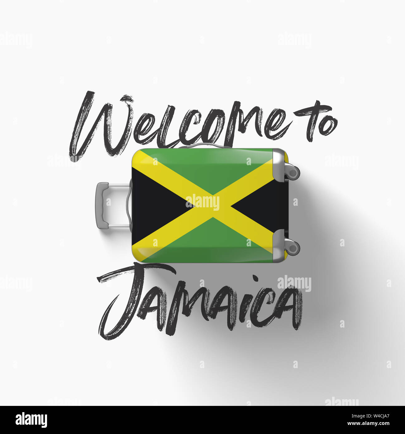 Bienvenue à la Jamaïque. drapeau national sur une valise de voyage. 3D Render Banque D'Images