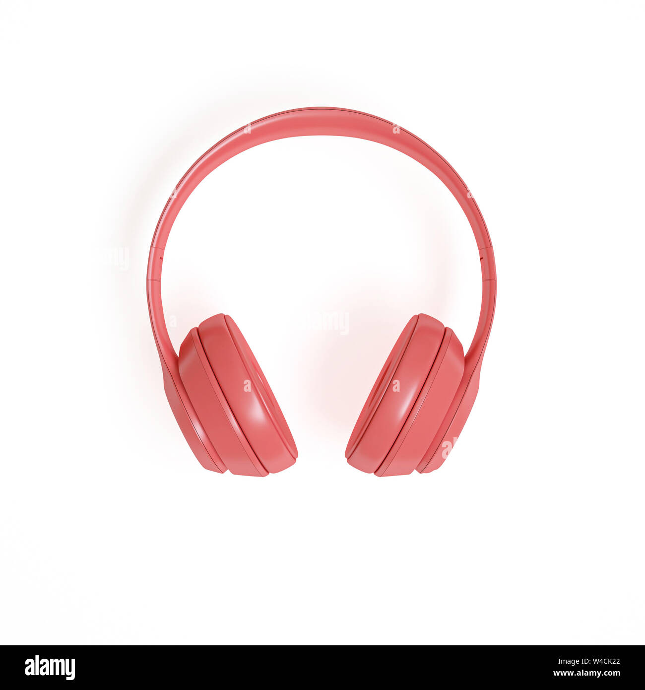 Image de rendu 3D de couleur corail moderne audio écouteurs sur un fond blanc. Banque D'Images