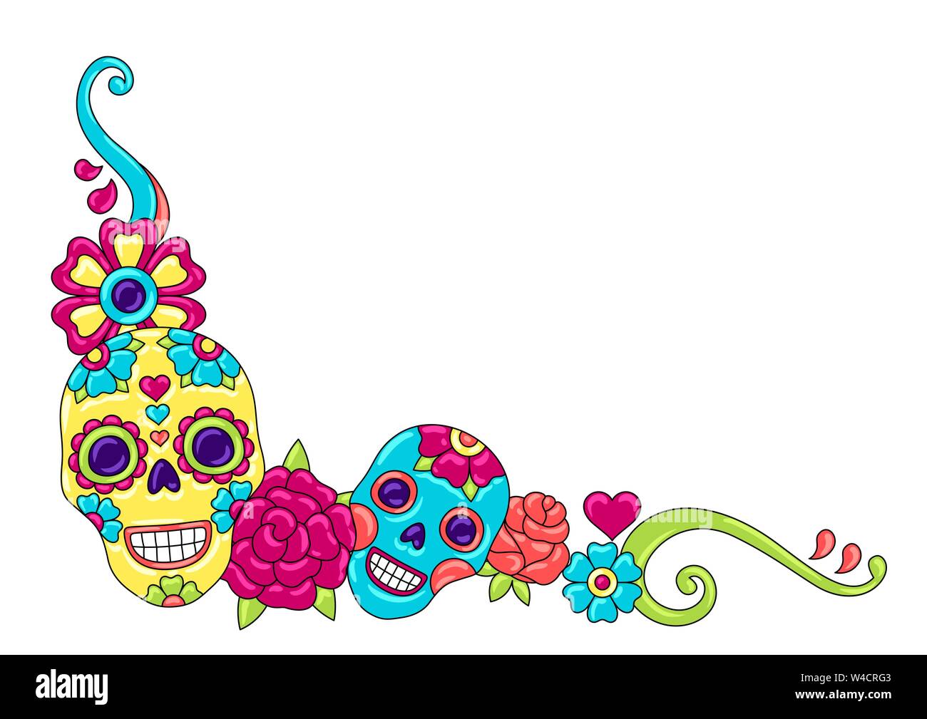 Le Jour des Morts la décoration. Ornement floral avec des crânes de sucre. Illustration de Vecteur