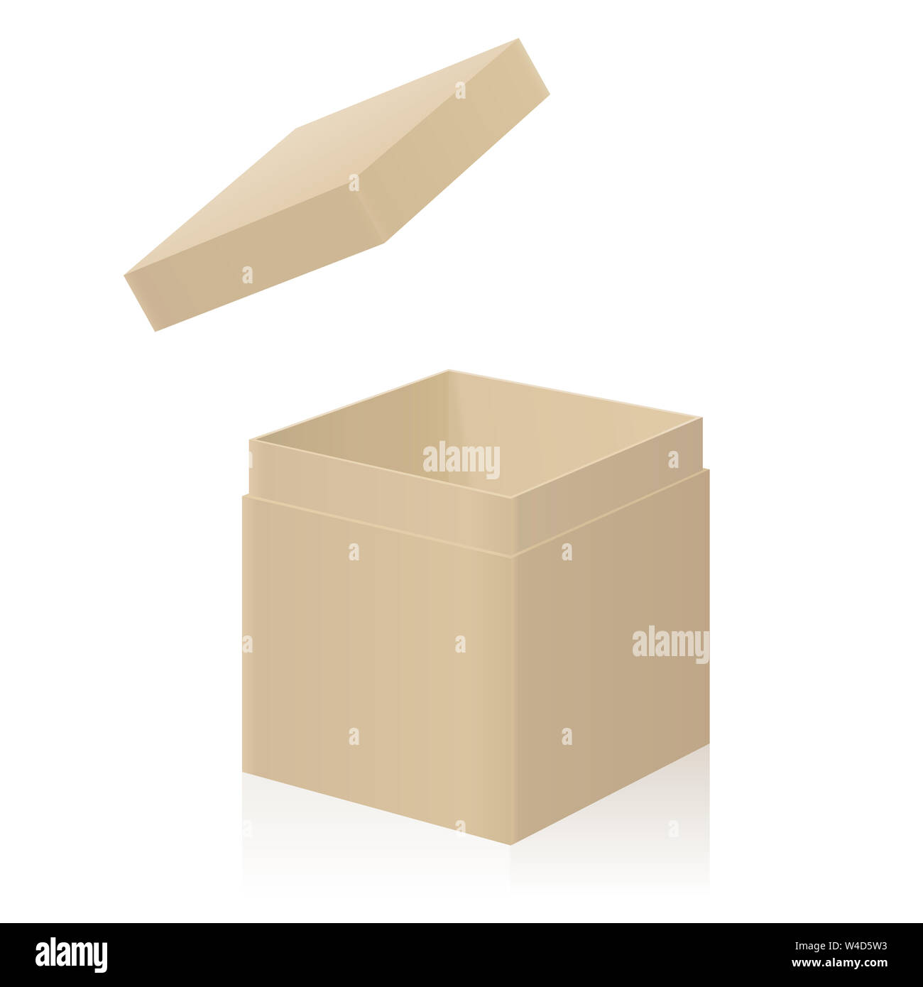 Boîte en carton avec couvercle amovible supplémentaire ouvert pour mettre sur - 3d illustration sur fond blanc. Banque D'Images