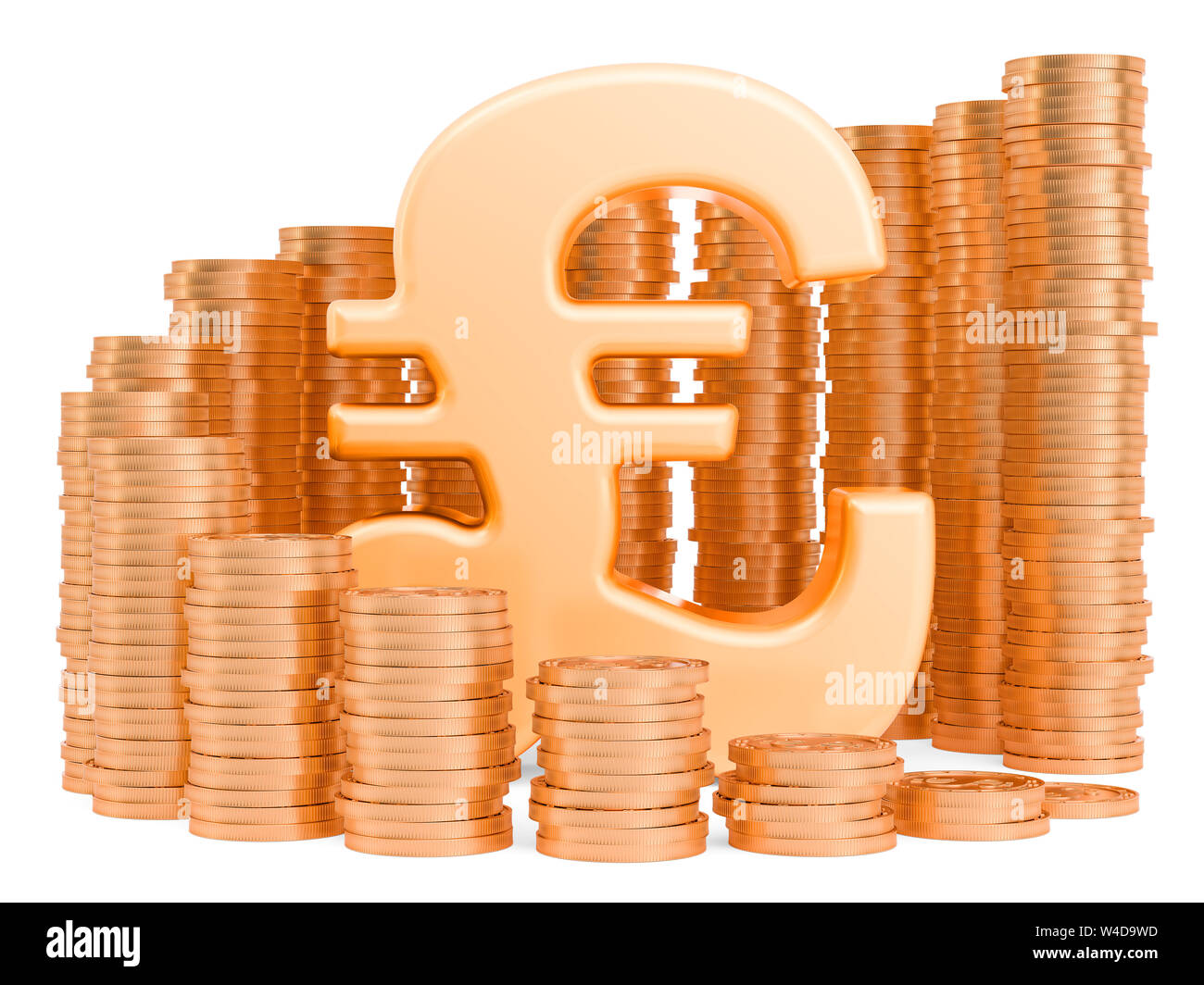 Livre sterling symbole avec pièces d'or autour, rendu 3D isolé sur fond blanc Banque D'Images