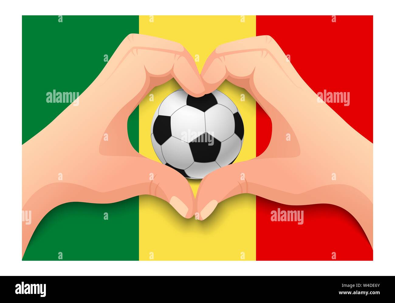 Mali drapeau et côté cœur. Fond nationale de football. Ballon de soccer avec drapeau du Mali illustration Banque D'Images
