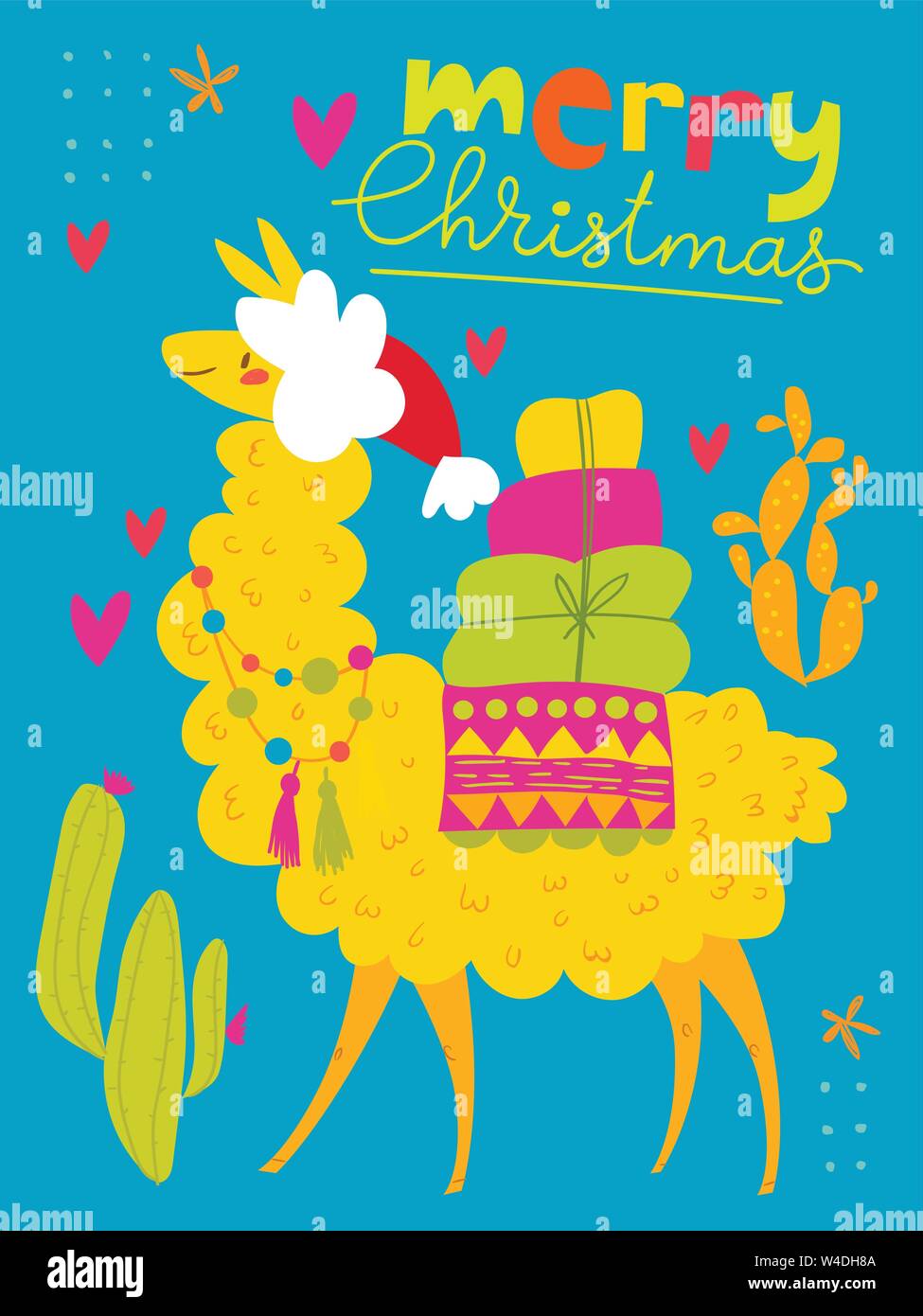 Joyeux Noël avec carte vecteur mignon lama Illustration de Vecteur