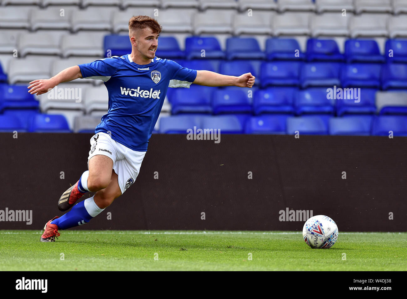 OLDHAM, Angleterre 20 juillet Harry Robinson l'Oldham Athletic en action lors de la pré-saison match amical entre et Rochdale Oldham Athletic à Boundary Park, Oldham le samedi 20 juillet 2019. (Crédit : Eddie Garvey | MI News) Banque D'Images