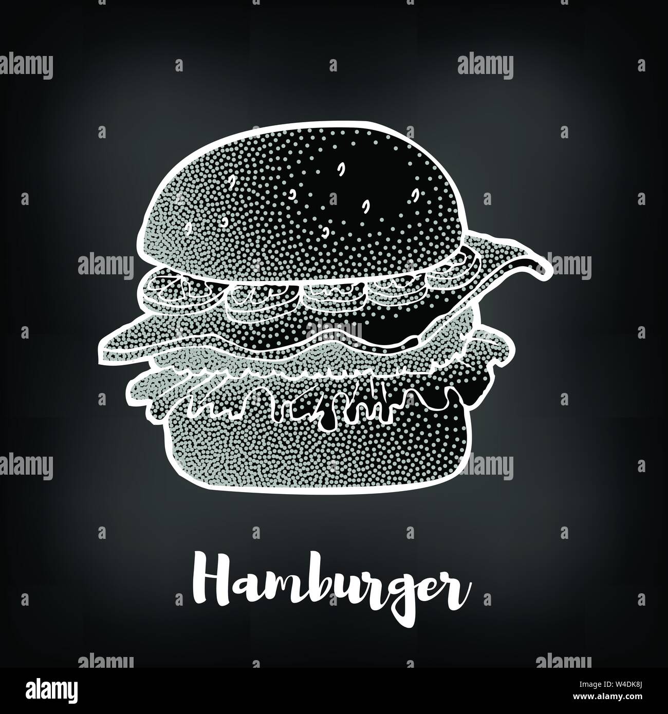 Hamburger à la main sur le tableau. Illustration de Vecteur