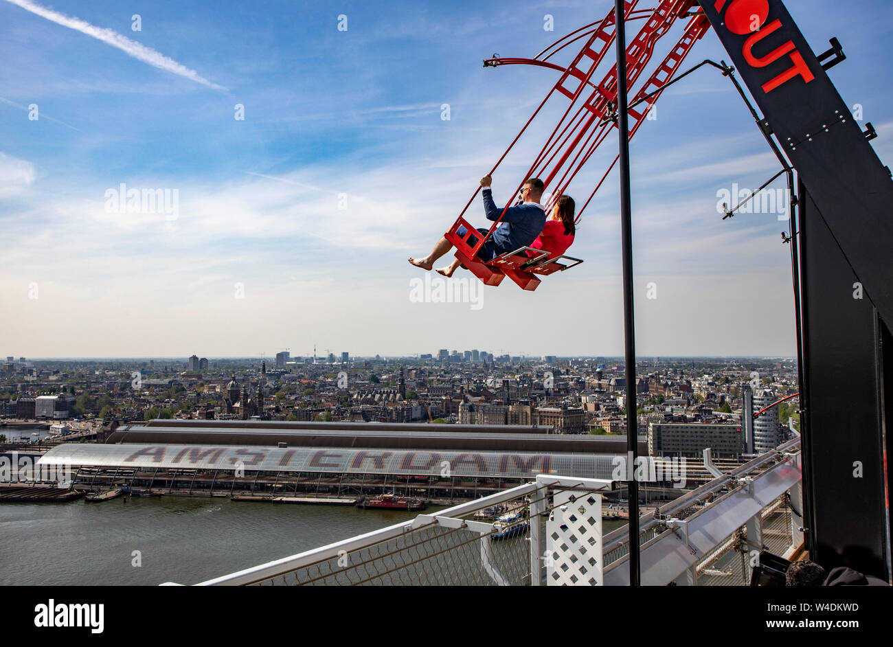 Amsterdam, Pays-Bas, événement tower, tour, Adam, plate-forme panoramique, Swing Banque D'Images