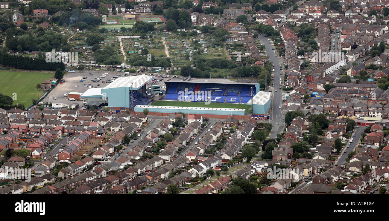 Vue aérienne de Tranmere Rovers Prenton Park terrain de football, Merseyside, Royaume-Uni Banque D'Images