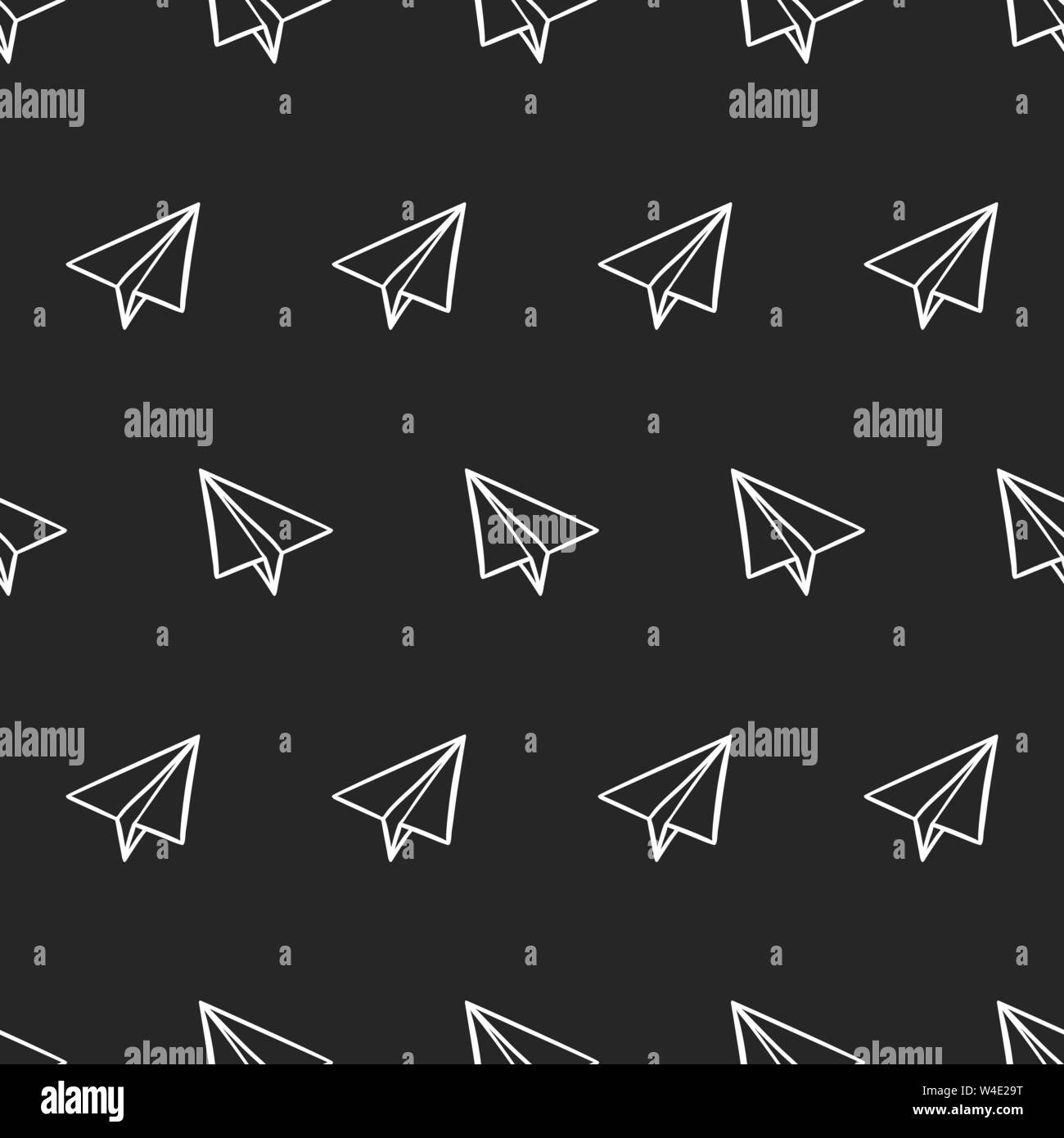 Modèle transparent avec des avions en papier dans doodle, dessin à la main style sur un fond noir. Vector illustration Illustration de Vecteur