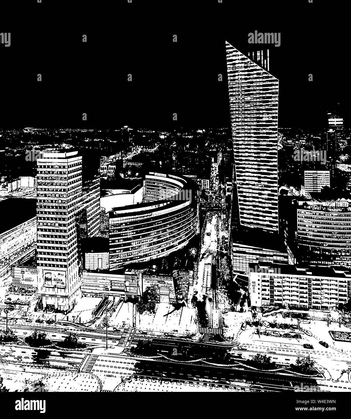 Varsovie, Pologne - 27 août 2016 : vue panoramique aérienne du centre-ville de Varsovie la nuit, depuis le palais supérieur de la culture et des sciences, Varsovie, Pologne Banque D'Images