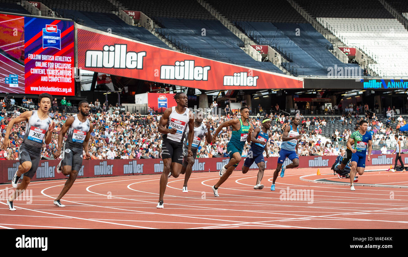 Londres, ANGLETERRE - 21 juillet : (L-R) Zhenye Xie, Nathaniel Mitchell-Blake, Miguel Francis, Alonso Edward, Aldemir, Mario Junior Burke, Shemar Boldizsar, Y Banque D'Images