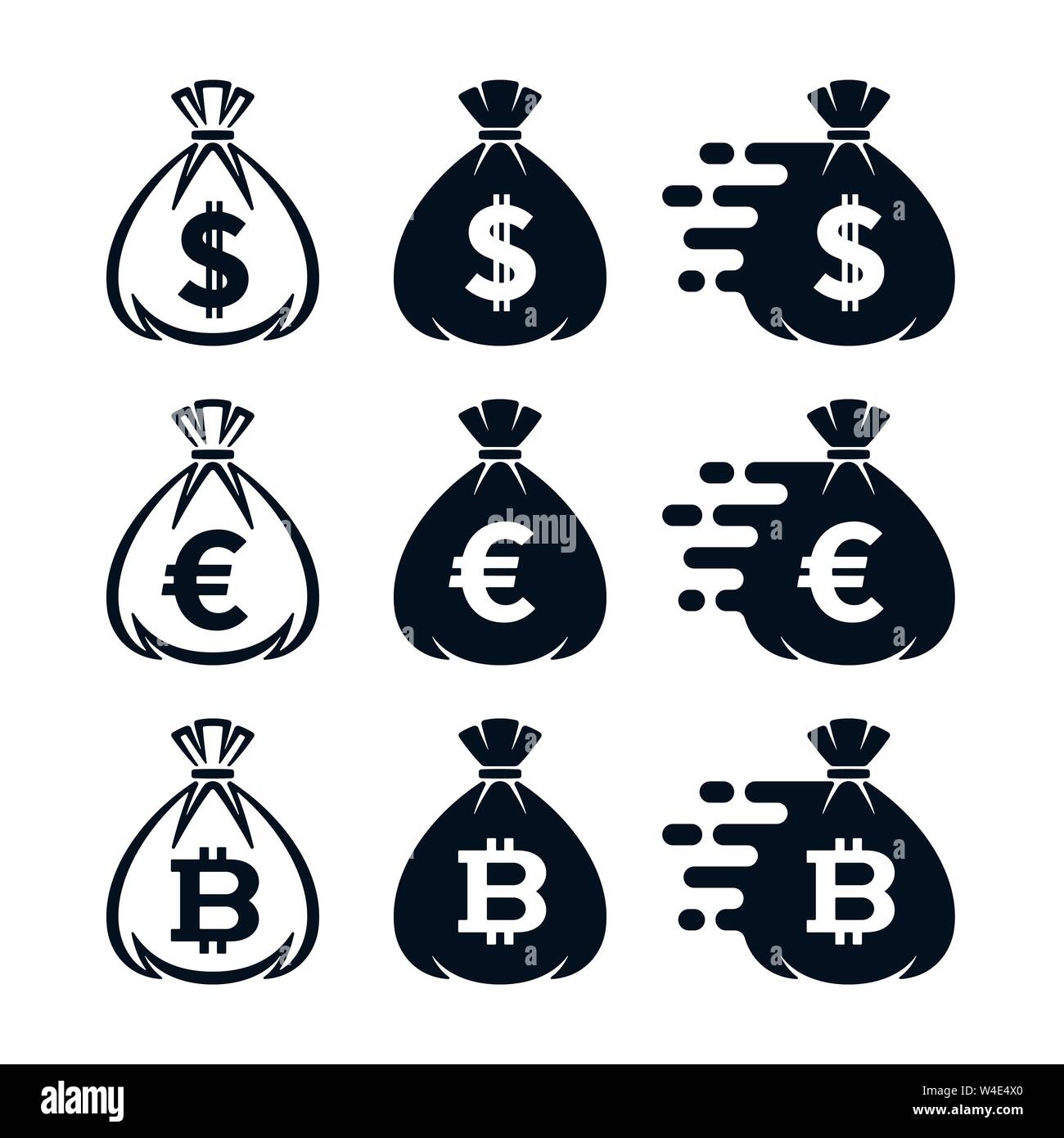 Sac de l'argent des icônes avec les symboles monétaires. Financial icon design sur fond blanc. Illustration de Vecteur