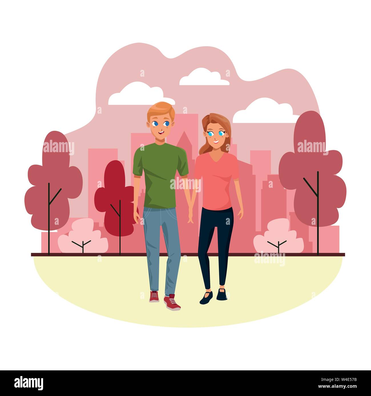 Jeune couple smiiling balades et cartoon Illustration de Vecteur