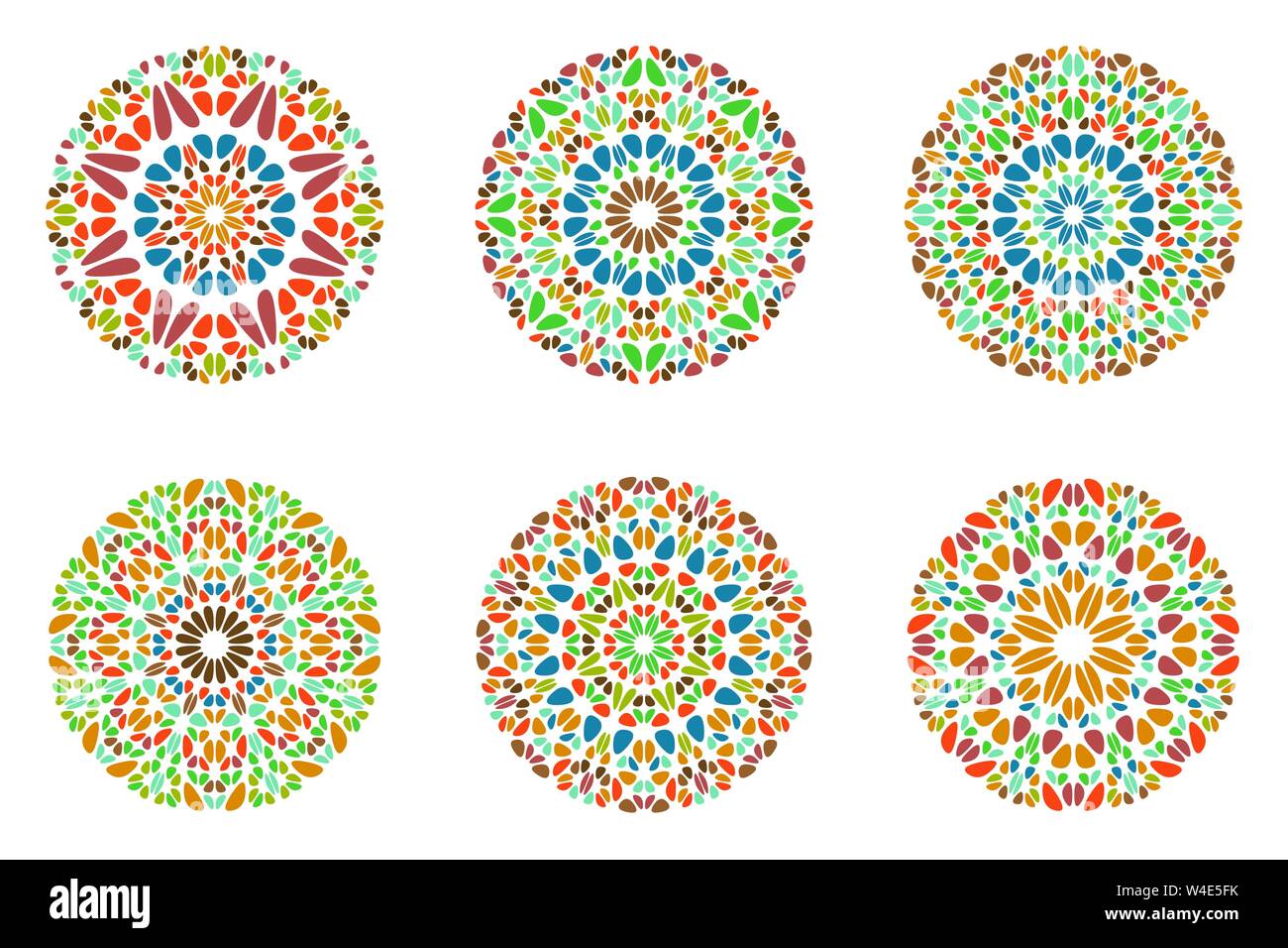 Abstract colorful ronde pétale orné du logo mandala set - vecteur géométrique des éléments graphiques d'formes courbes Illustration de Vecteur