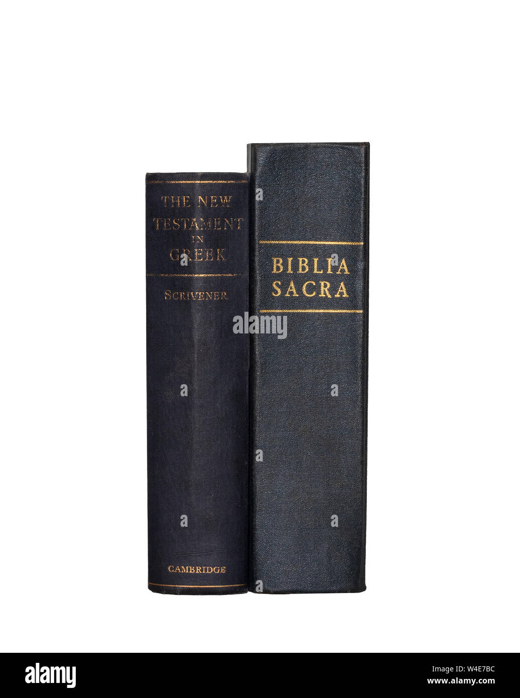 Livre de droit : Latin Vulgate et Nouveau Testament Grec, montrant des épines, isolé sur fond blanc Banque D'Images