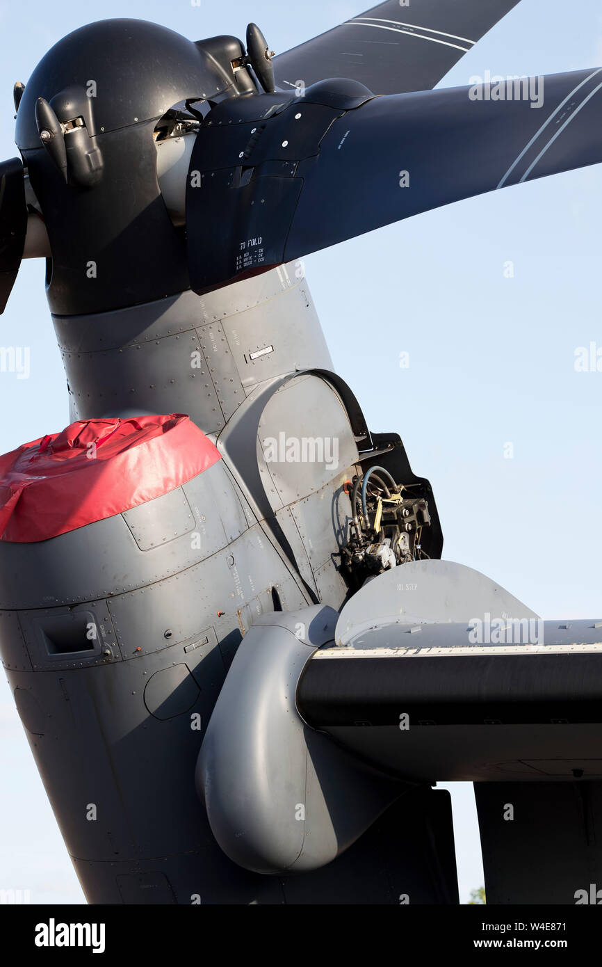 Carter moteur à Bell Boeing annonce-22B Osprey de l'USAF À RIAT 2019, Fairford, Gloucestershire .uk. Banque D'Images